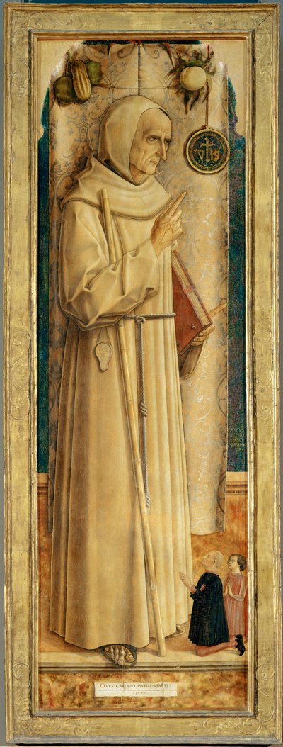 San Jacques de la Marche y dos donantes arrodillados ... de Carlo Crivelli