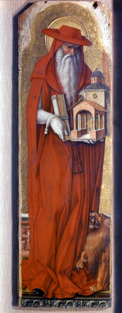 San Jerónimo vistiendo el traje de obispo (mitra). Predelle Demidoff por Carlo Crivelli (1430/35 - 1494). 1476. de Carlo Crivelli
