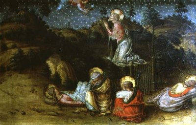 La agonía en el jardín, panel predela izquierdo del políptico de San Silvestro de Carlo Crivelli