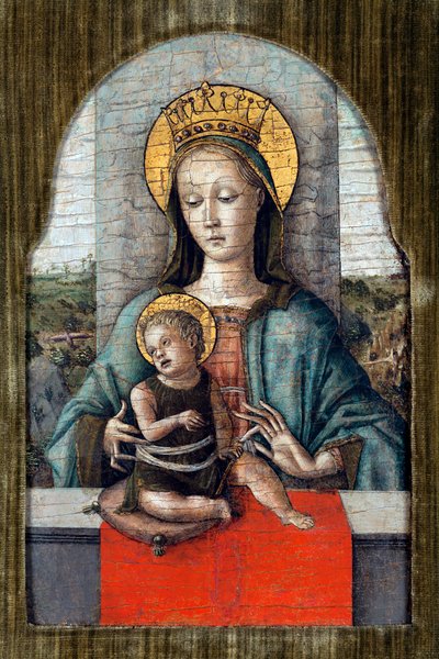 La Virgen y el Niño par Crivelli, Carlo (c. 1435-c. 1495). Témpera sobre tabla, tamaño: 28x18, ca 1455, Fundación Cini, Venecia de Carlo Crivelli
