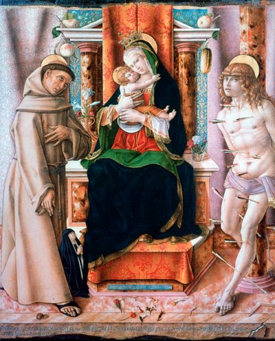 La Virgen y el Niño con los santos Francisco y Sebastián, 1491 de Carlo Crivelli