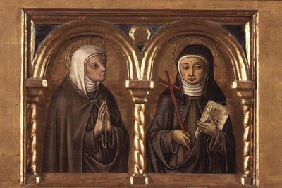 Femenina no identificada y Santa Clara de Asís (panel predella) (detalle) de Carlo Crivelli