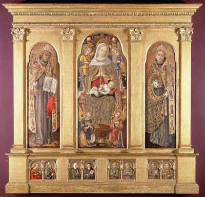 Virgen y Niño con los Santos Buenaventura y Luis de Tolosa, c.1489 de Carlo Crivelli
