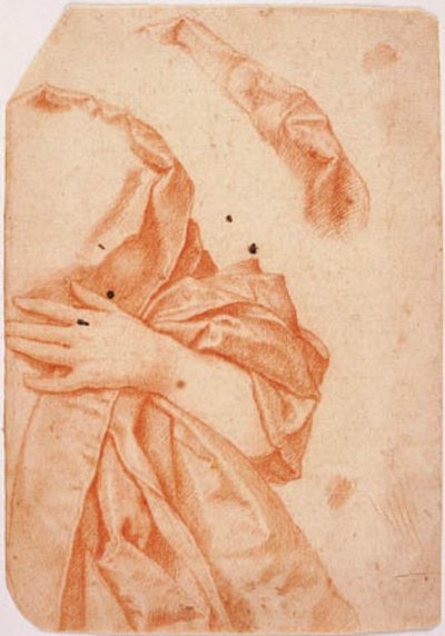 Estudio de drapeado para la mitad izquierda de una figura femenina y una repetición del drapeado alrededor de su cuello de Carlo Dolci