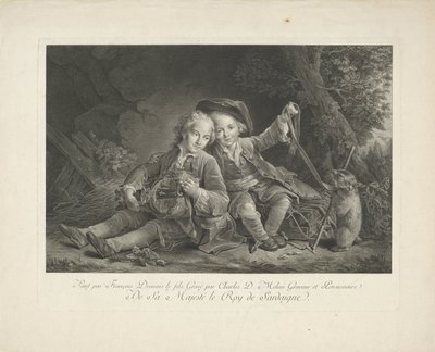 Dos niños con marmota de Carlo Domenico Melini
