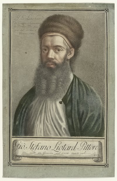 Retrato del pintor Jean-Etienne Liotard en traje turco con barba y sombrero de piel Retratos de artistas (título de la serie) de Carlo Gregori (possibly)