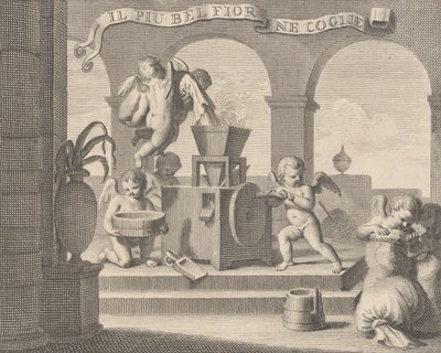 Ella recoge la flor más bella Il più bel fior ne coglie, un grupo de seis putti trabajando..., 1740-59 de Carlo Gregori