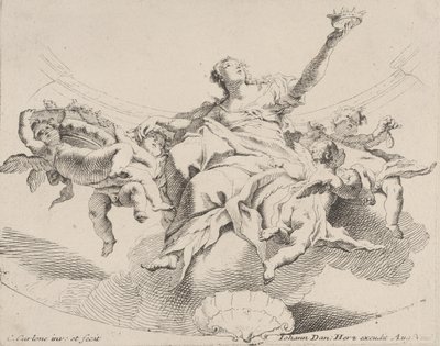 Poder, representado por una mujer sentada en las nubes sosteniendo una corona y rodeada de putti de Carlo Innocenzo Carloni