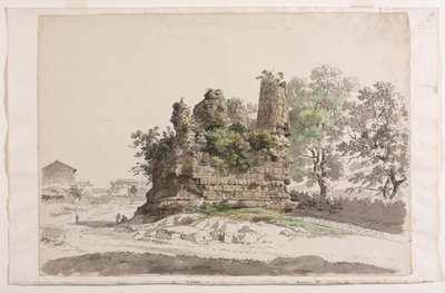 El llamado sepulcro de los hermanos Curiatii en Albano, con la iglesia de la Madonna della Stella en la distancia a la izquierda de Carlo Labruzzi