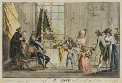 Il ceppo (La familia), del portafolio Giuochi, Trattenimenti e Feste Annue che si costumano en Toscana y especialmente en Florencia (Juegos, entretenimientos y celebraciones anuales que son habituales en Toscana y especialmente en Florencia) de Carlo Lasinio