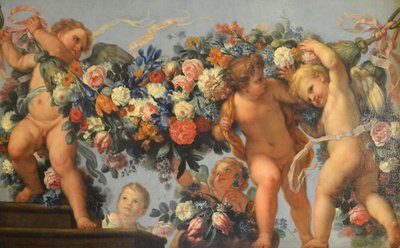 Amor y guirnaldas de flores de Carlo Maratta