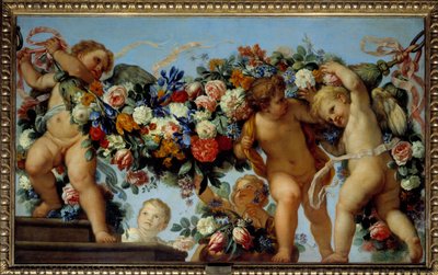 Amor y guirnaldas de flores de Carlo Maratta or Maratti