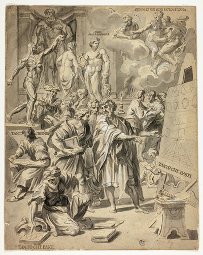 Escena alegórica en el estudio de un artista de Carlo Maratti