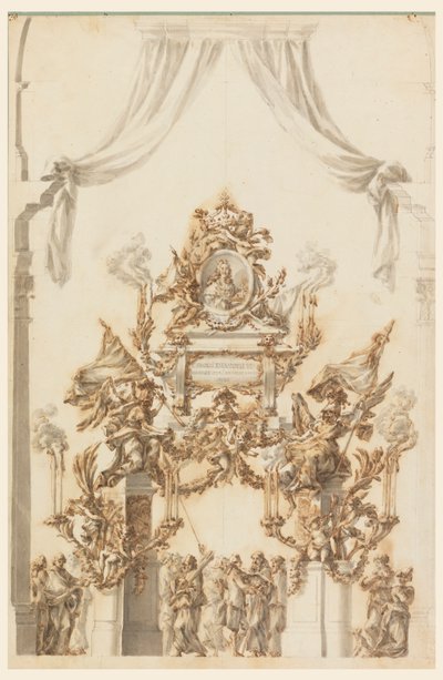 Diseño para un catafalco para Carlos Emanuel III de Cerdeña de Carlo Marchionni