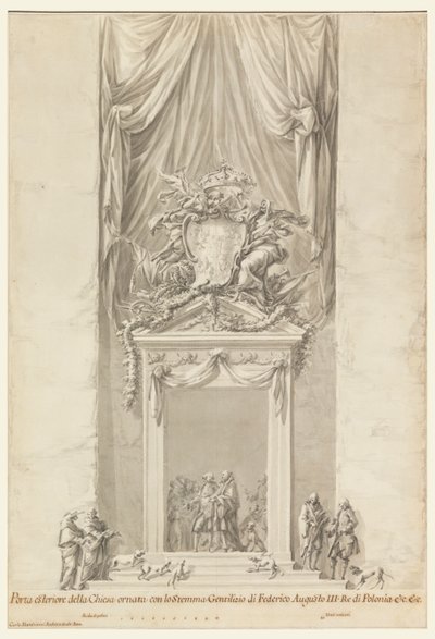 Entrada de San Salvatore en Lauro con Decoración para el Funeral del Rey Federico Augusto III de Polonia, Roma, Italia de Carlo Marchionni