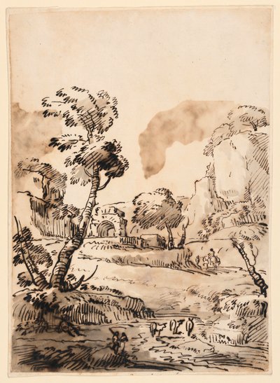 Dibujo, Un paisaje pastoral, 1760-1780 de Carlo Marchionni