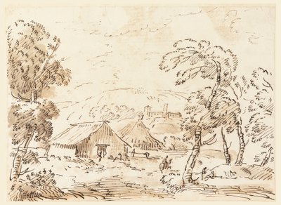 Dibujo, Una vivienda campesina y un castillo en la campiña montañosa, 1762-1786 de Carlo Marchionni