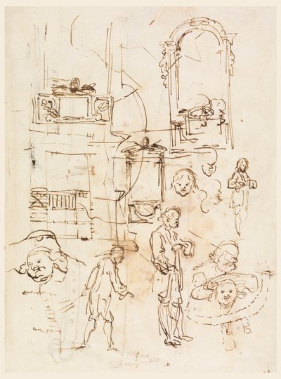 Dibujo, bocetos arquitectónicos y figurativos, hacia 1760 de Carlo Marchionni