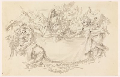 Dibujo, Diseño para un paño como lugar de una inscripción, 1750-86 de Carlo Marchionni