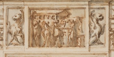 Dibujo, Diseño del portal norte, Gran Galería, Villa Albani, Roma, Italia, 1755-56 de Carlo Marchionni
