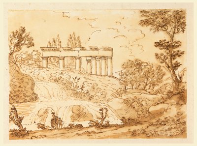 Dibujo, Paisaje con ruinas de templo, 1770-1786 de Carlo Marchionni