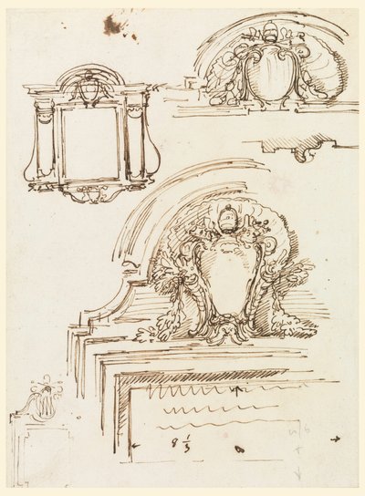 Dibujo, Bocetos para marcos, para la Sacristía de San Pedro, 1740-58 de Carlo Marchionni