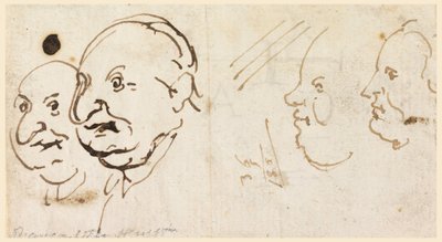 Dibujo, Bocetos de cuatro cabezas en caricatura, 1725-75 de Carlo Marchionni