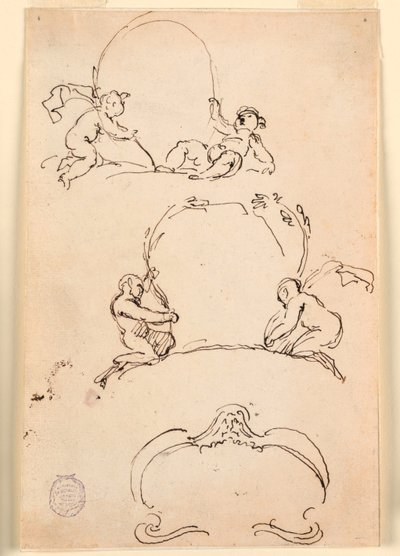 Dibujo, Tres bocetos de cartuchos, antes de 1775 de Carlo Marchionni