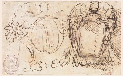 Dibujo, Dos escudos de armas del Papa Benedicto XIV, 1740-58 de Carlo Marchionni