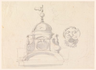 Elevación de una cúpula, diseño para una máscara y caricatura de Carlo Marchionni