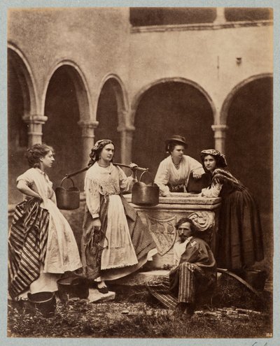 Figuras junto al pozo, claustro de San Giobbe, Venecia (Donne al Pozzo, Chiostro di San Giobbe, Venecia) de Carlo Naya