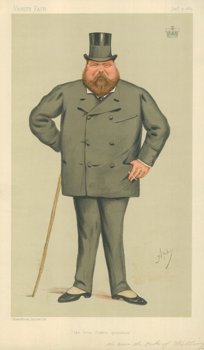 Su Gracia el Duque de Wellington, el Nieto del Duque de Hierro, 3 de enero de 1885, caricatura de Vanity Fair de Carlo Pellegrini