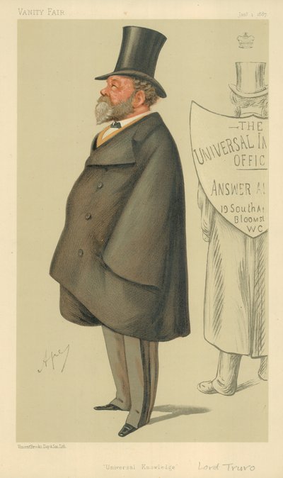 Lord Truro, Conocimiento Universal, 1 de enero de 1887, caricatura de Vanity Fair de Carlo Pellegrini