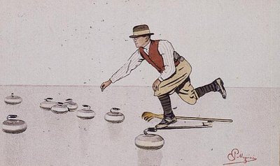 Hombre lanzando una piedra en un juego de curling de Carlo Pellegrini