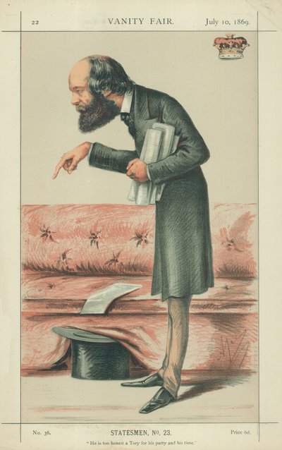 Marqués de Salisbury, es demasiado honesto un Tory para su partido y su tiempo, 10 de julio de 1869, caricatura de Vanity Fair de Carlo Pellegrini