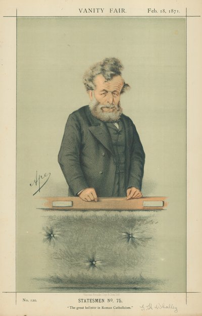 Mr. George Hammond Whalley, el gran creyente en el catolicismo romano, 18 de febrero de 1871, caricatura de Vanity Fair de Carlo Pellegrini
