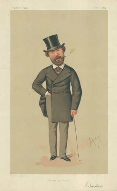Sr. Henry Du Pre Labouchere, Modesta seguridad, 7 de noviembre de 1874, caricatura de Vanity Fair de Carlo Pellegrini