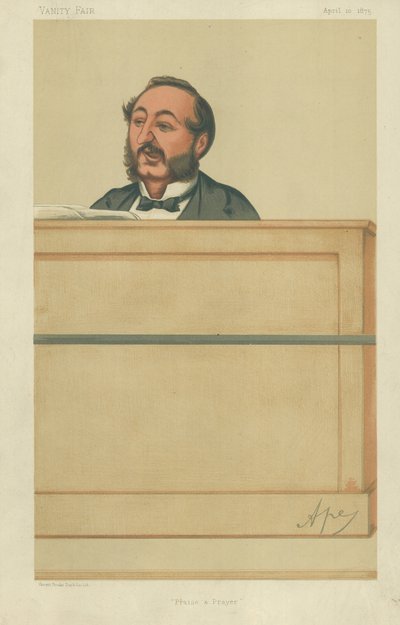 El Sr. Ira D Sankey, Alabanza y oración, 10 de abril de 1875, caricatura de Vanity Fair de Carlo Pellegrini