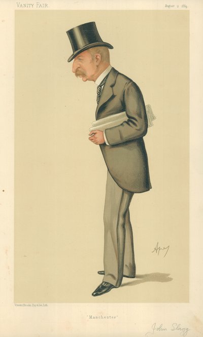 Mr John Slagg MP, Manchester, 2 de agosto de 1884, caricatura de Vanity Fair de Carlo Pellegrini