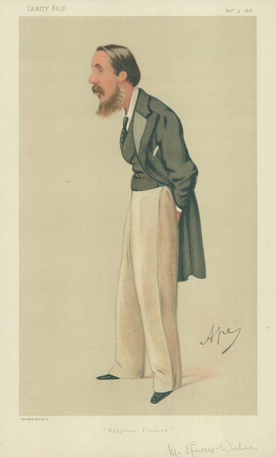 Mr Rivers Wilson, finanzas egipcias, 9 de noviembre de 1878, caricatura de Vanity Fair de Carlo Pellegrini
