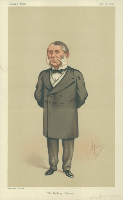 Sir Edward William Watkin, El Interés Ferroviario, 6 de noviembre de 1875, caricatura de Vanity Fair de Carlo Pellegrini