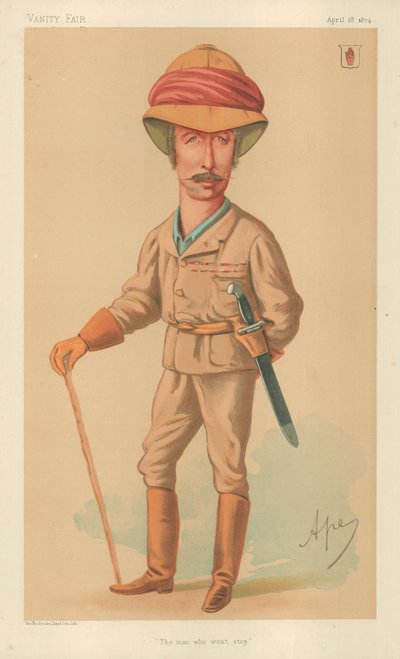 Sir Garnet J Wolseley, El hombre que no se detiene, 18 de abril de 1874, caricatura de Vanity Fair de Carlo Pellegrini