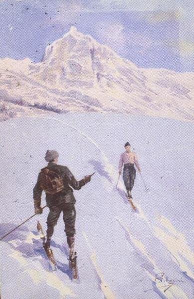 Esquiadores en el Monte Rosa, Suiza de Carlo Pellegrini
