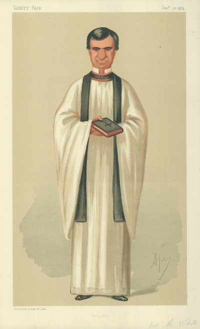 El reverendo Henry White, oraciones, 26 de diciembre de 1874, caricatura de Vanity Fair de Carlo Pellegrini