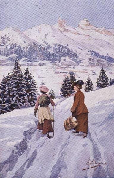 Dos mujeres caminando en la nieve cerca de Tour d