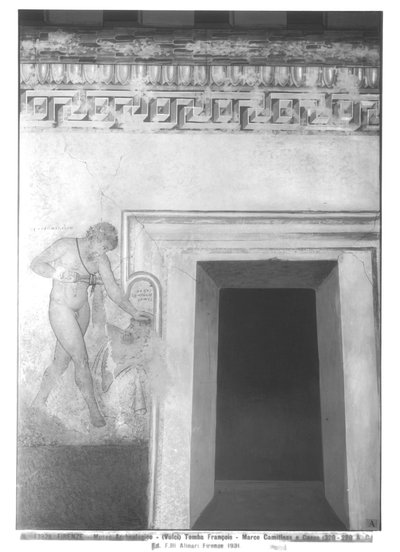 Eteocles y Polinices, reconstrucción de la pintura mural etrusca en la Tumba Francois en Vulci de c.320-280 a.C. (pintura mural) de Carlo Ruspi