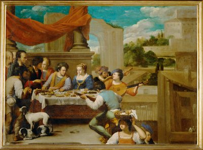 Lázaro y el rico derrochador ... (pintura sobre lienzo) de Carlo Saraceni