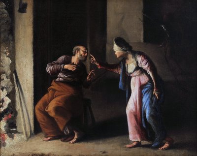 La negación de San Pedro. Pintura de Carlo Saraceni (1579-1620). Óleo sobre lienzo. Dimensiones: 38x48cm. Museo Granet, Aix en Provence. de Carlo Saraceni