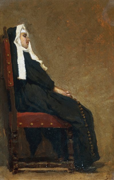 Monja, de Carlo Stragliati (1869-1925), óleo sobre cartón, 30,5x20,5 cm. de Carlo Stragliati