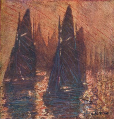 Barcos de pesca en la niebla, c. 1913 de Carlos Grethe